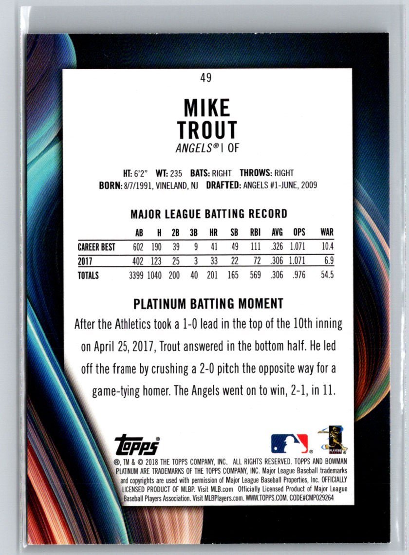 2018 Bowman Platinum #49 Mike Trout J54