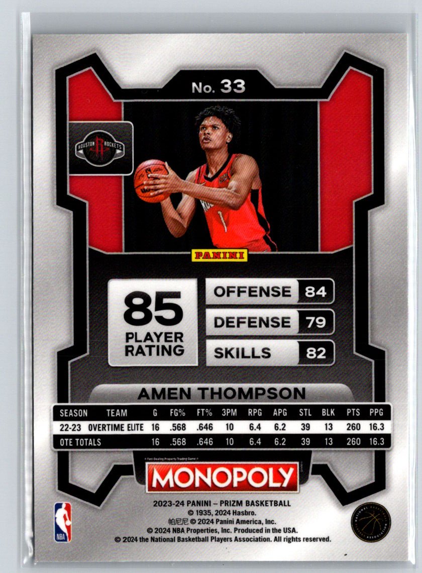 2023-24 Panini Prizm Monopoly #33 Amen Thompson J55