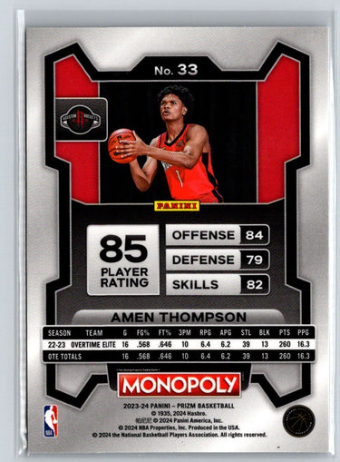 2023-24 Panini Prizm Monopoly #33 Amen Thompson J55