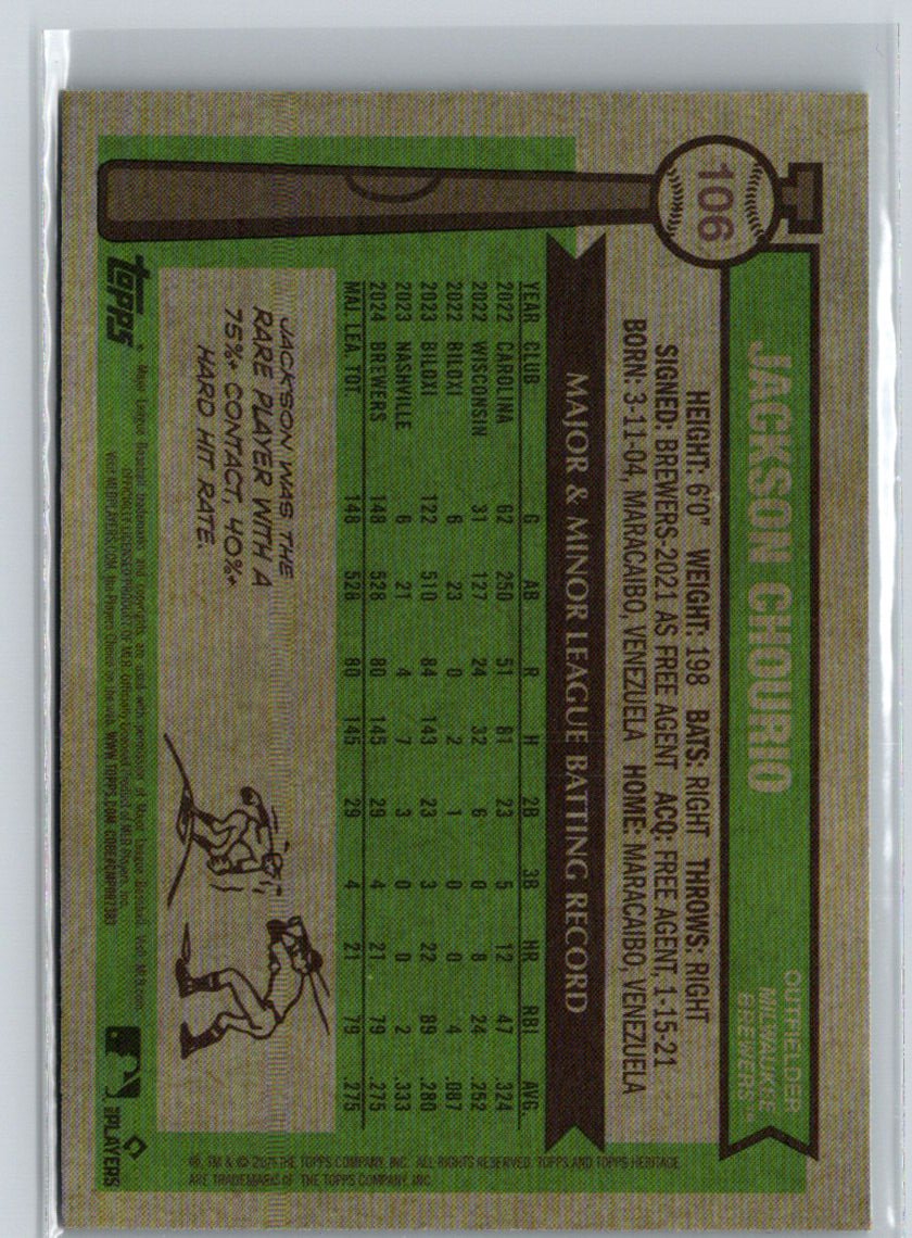 2025 Topps Heritage #106 Jackson Chourio Chrome Aqua Sparkle Refractor J57