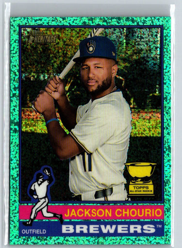 2025 Topps Heritage #106 Jackson Chourio Chrome Aqua Sparkle Refractor J57