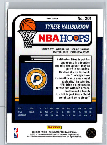 2023-24 Hoops Premium Stock #201 Tyrese Haliburton Ice Prizm J57