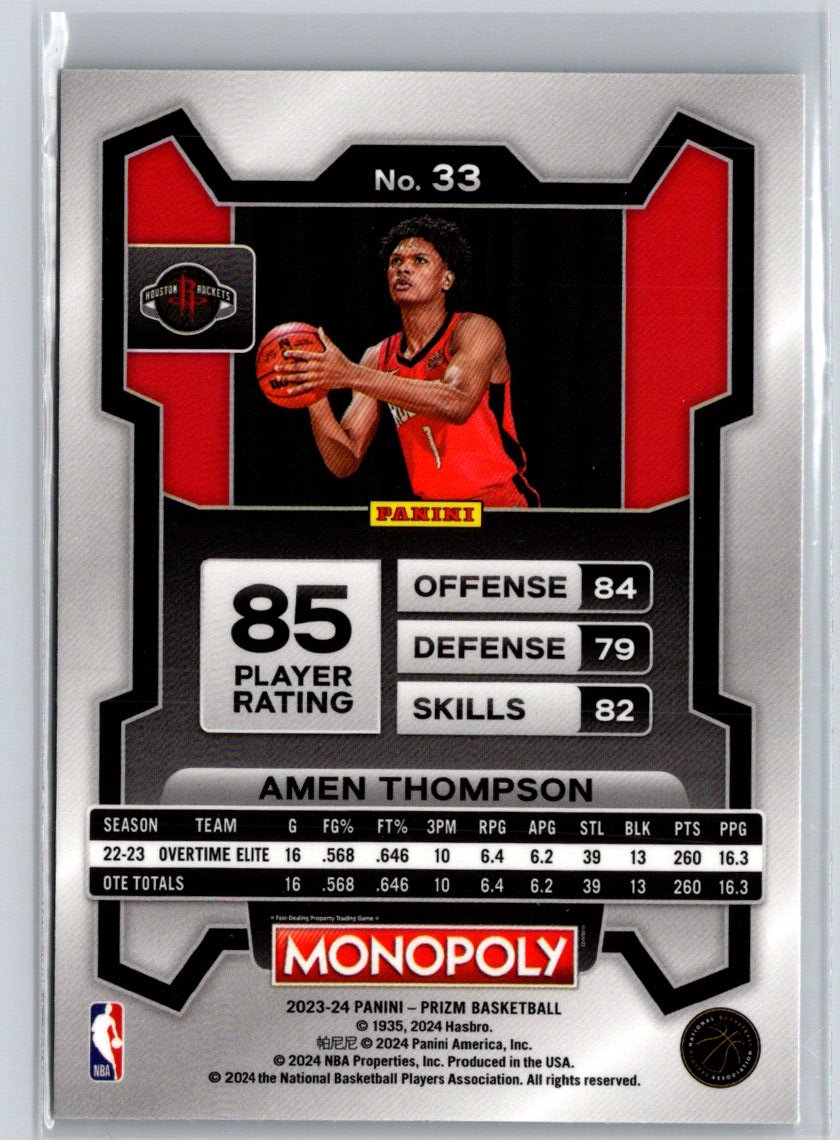 2023-24 Panini Prizm Monopoly #33 Amen Thompson J58