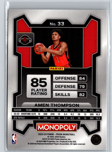 2023-24 Panini Prizm Monopoly #33 Amen Thompson J58