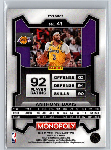 2023-24 Panini Prizm Monopoly #41 Anthony Davis Purple J59