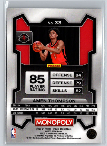 2023-24 Panini Prizm Monopoly #33 Amen Thompson J59