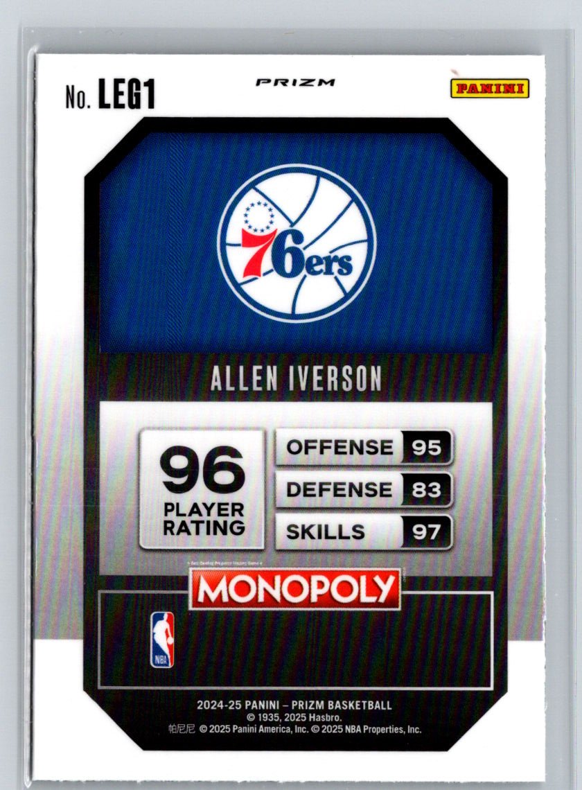 2024-25 Panini Prizm Monopoly #LEG1 Allen Iverson Legends Ice Prizms J60