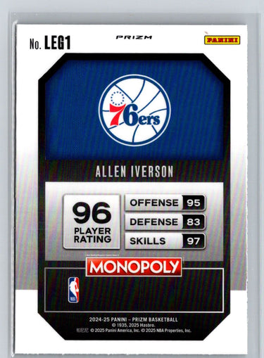 2024-25 Panini Prizm Monopoly #LEG1 Allen Iverson Legends Ice Prizms J60