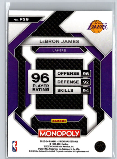2023-24 Panini Prizm Monopoly #PS9 LeBron James All-Star J60