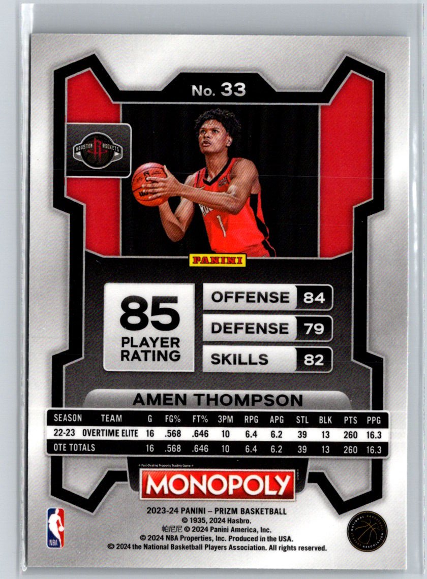 2023-24 Panini Prizm Monopoly #33 Amen Thompson J62