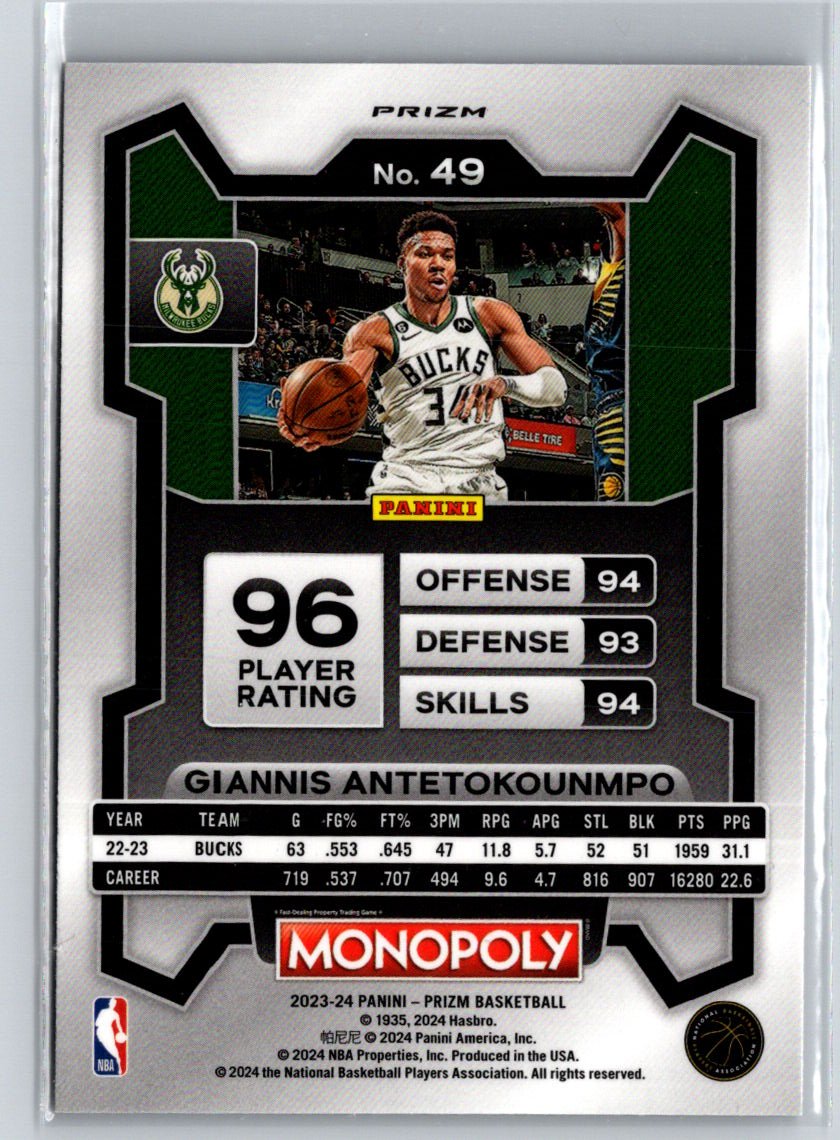 2023-24 Panini Prizm Monopoly #49 Giannis Antetokounmpo Purple J62