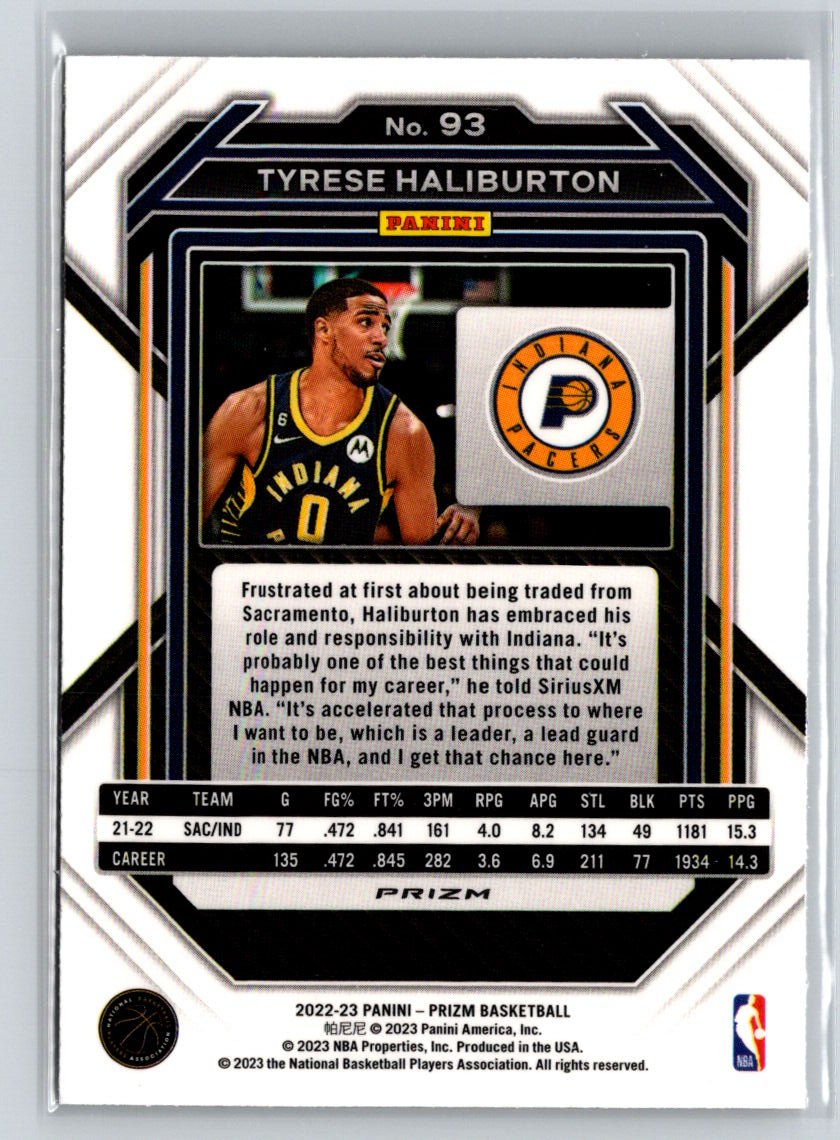 2022-23 Panini Prizm #93 Tyrese Haliburton Prizms Ice J65