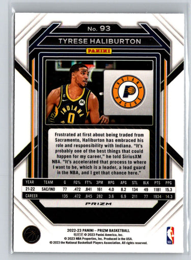 2022-23 Panini Prizm #93 Tyrese Haliburton Prizms Ice J65