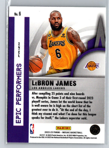 2022-23 Panini Mosaic #6 LeBron James Epic Performers Mosaic Green J65