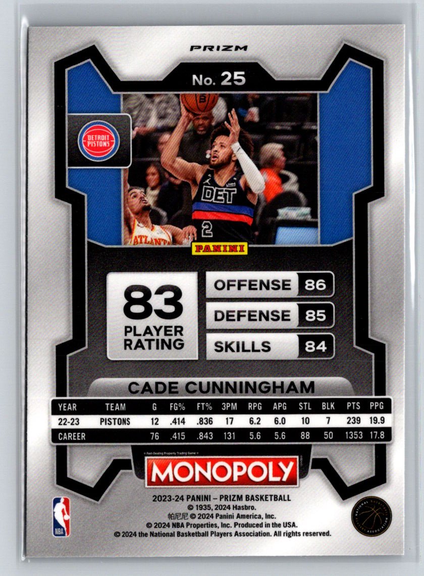 2023-24 Panini Prizm Monopoly #25 Cade Cunningham Purple J66
