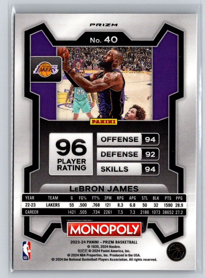 2023-24 Panini Prizm Monopoly #40 LeBron James Purple J66