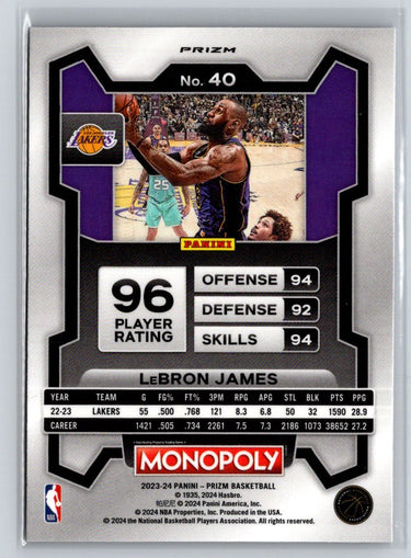 2023-24 Panini Prizm Monopoly #40 LeBron James Purple J66
