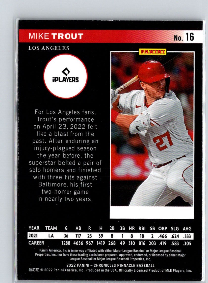 2022 Panini Chronicles #16 Mike Trout Pinnacle J66