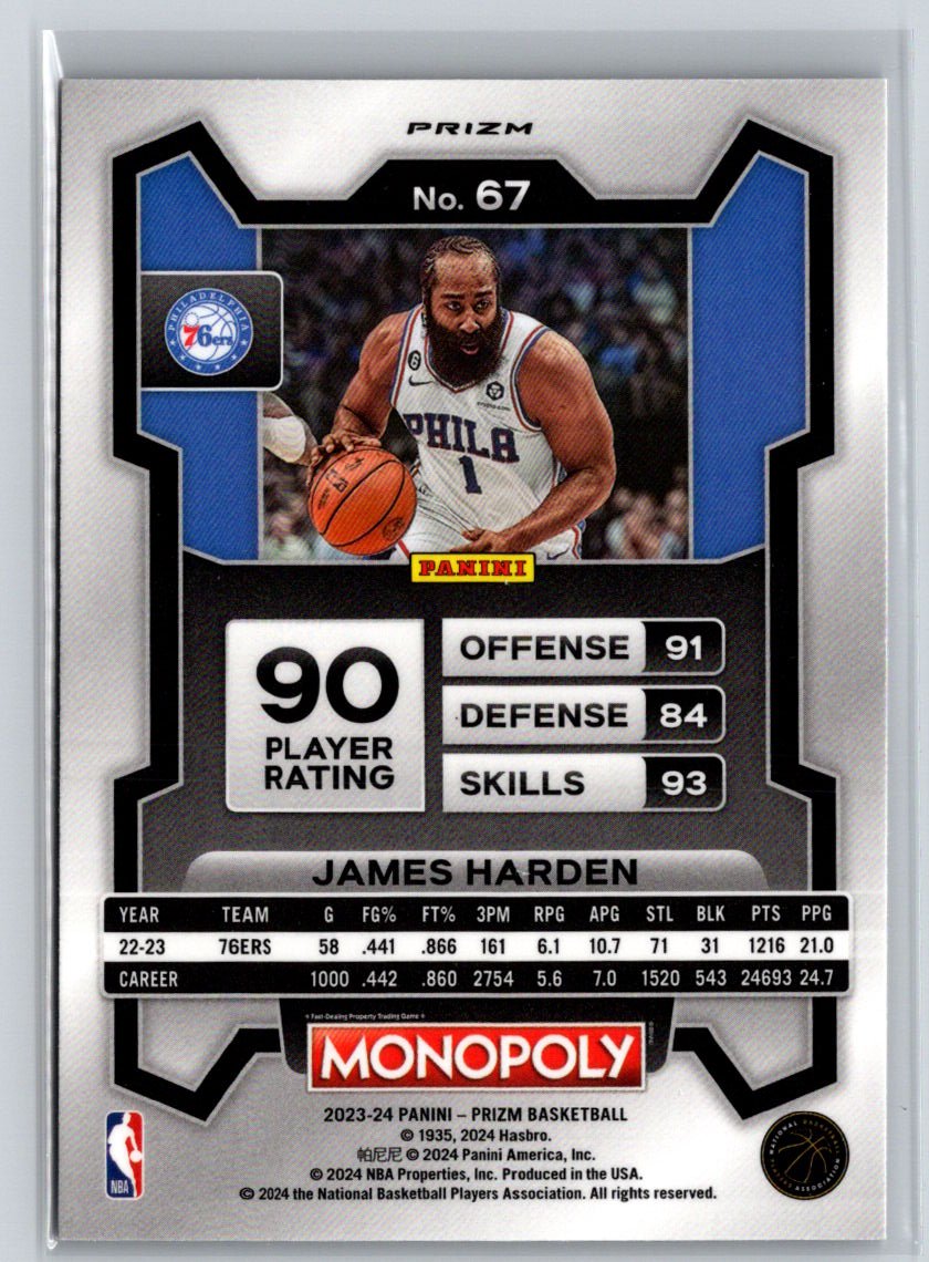 2023-24 Panini Prizm Monopoly #67 James Harden Purple J67