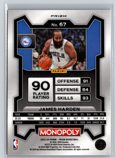 2023-24 Panini Prizm Monopoly #67 James Harden Purple J67