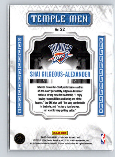2023-24 Panini Phoenix #22 Shai Gilgeous-Alexander Temple Men J67