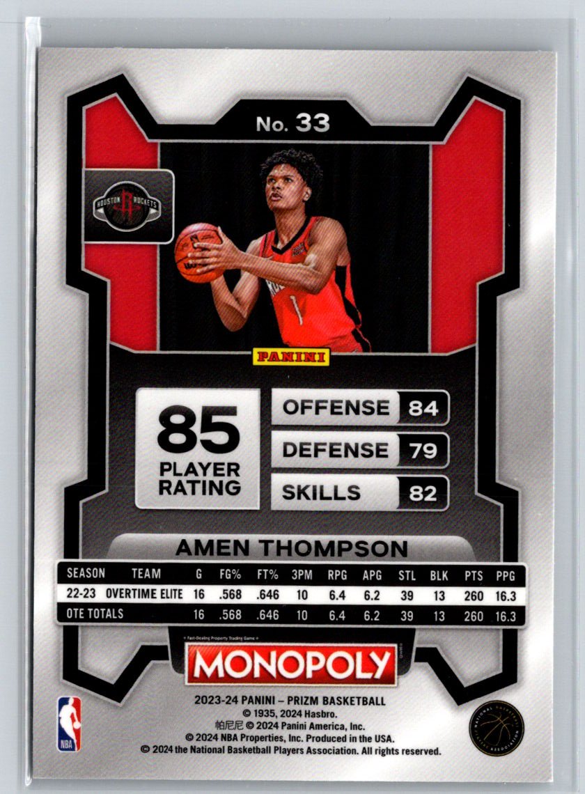 2023-24 Panini Prizm Monopoly #33 Amen Thompson J67