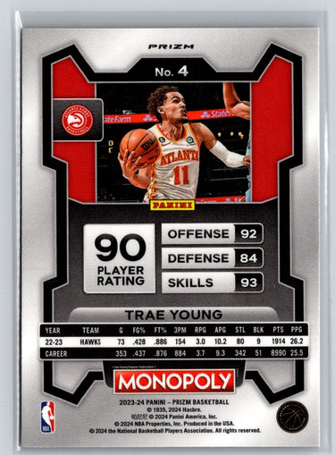 2023-24 Panini Prizm Monopoly #4 Trae Young Purple J68