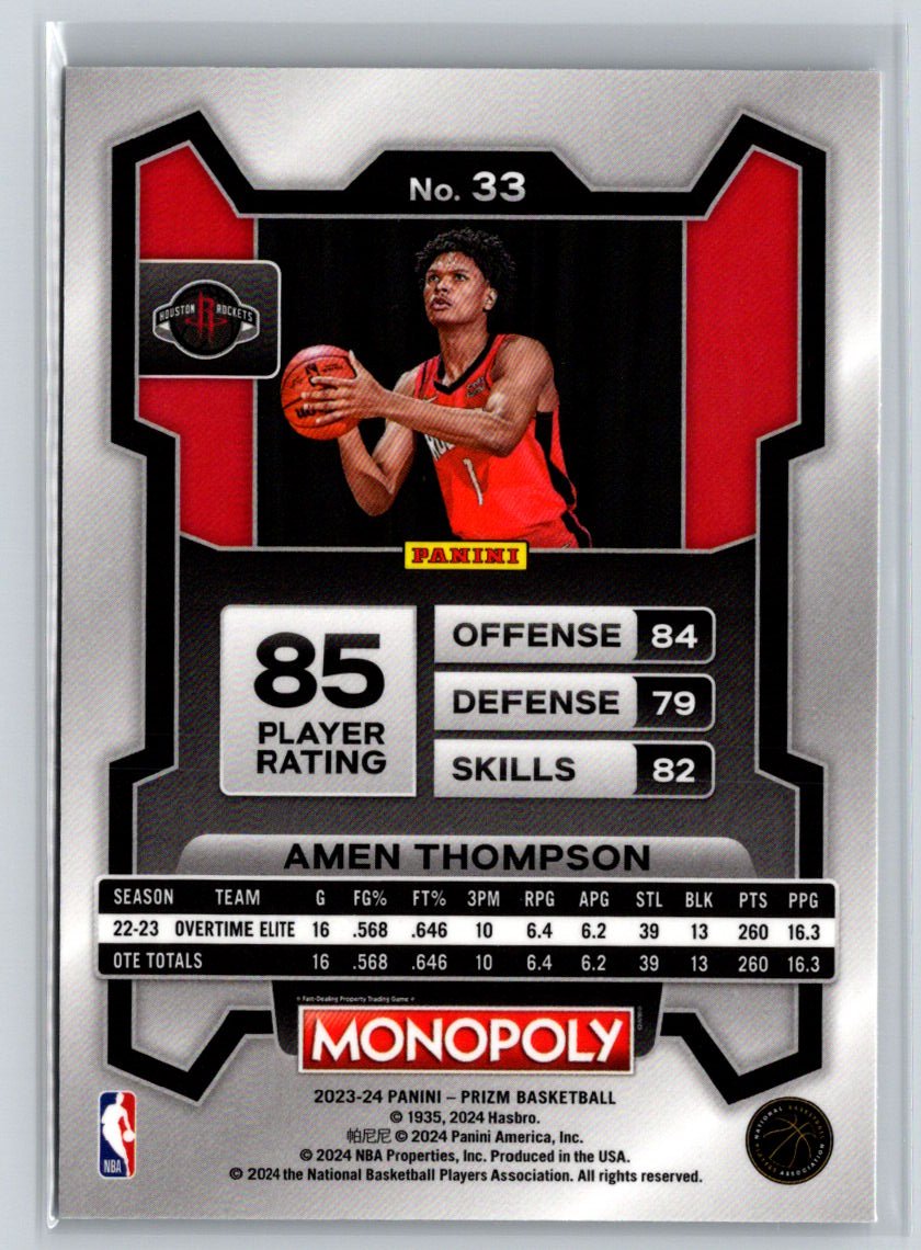 2023-24 Panini Prizm Monopoly #33 Amen Thompson J68