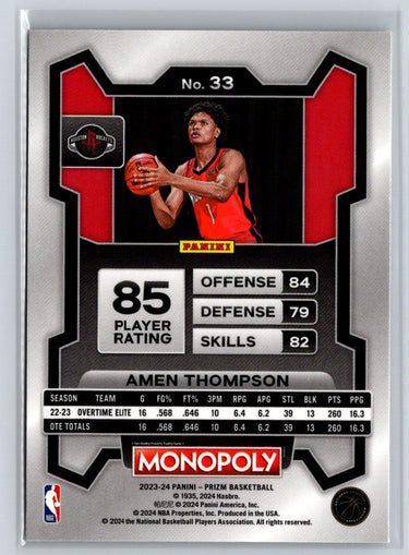 2023-24 Panini Prizm Monopoly #33 Amen Thompson J68