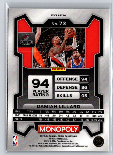2023-24 Panini Prizm Monopoly #73 Damian Lillard Purple J68
