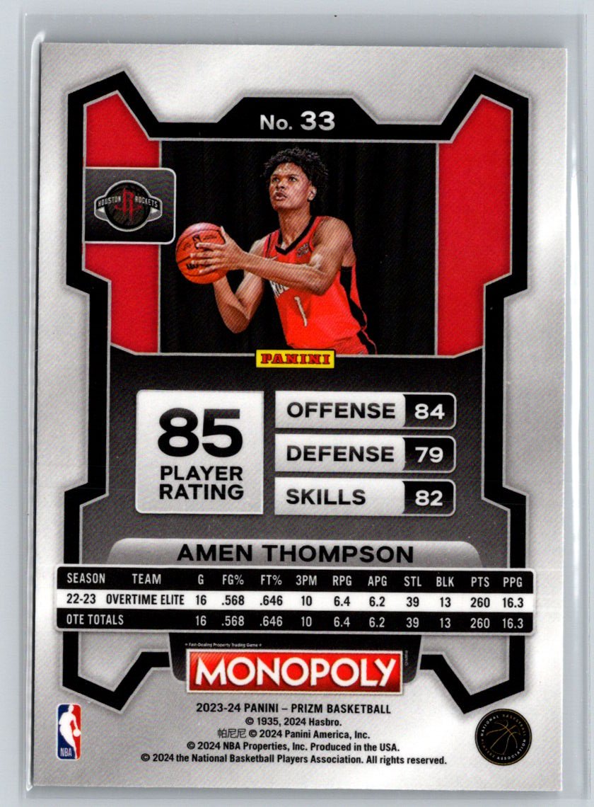 2023-24 Panini Prizm Monopoly #33 Amen Thompson J69
