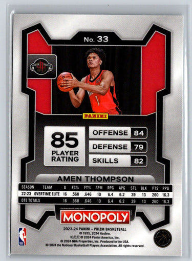 2023-24 Panini Prizm Monopoly #33 Amen Thompson J69