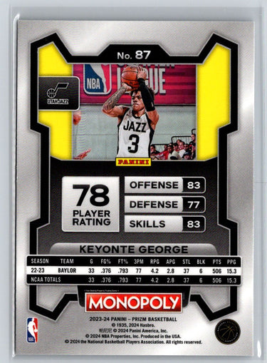 2023-24 Panini Prizm Monopoly #87 Keyonte George J69