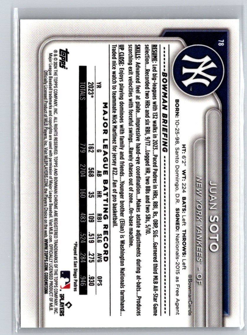 2024 Bowman #78 Juan Soto Chrome Mojo Refractors J70