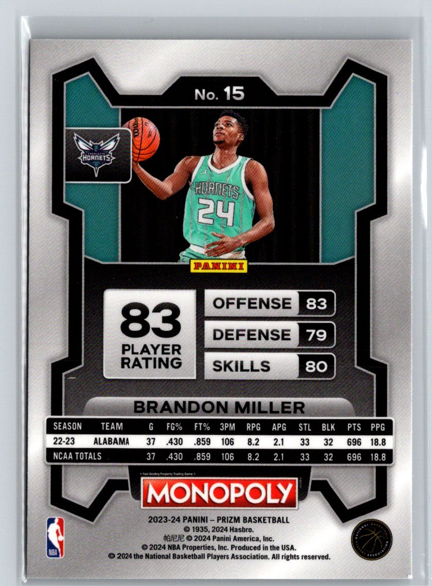 2023-24 Panini Prizm Monopoly #15 Brandon Miller J70