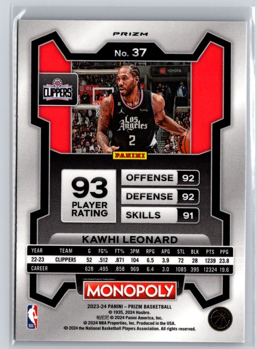 2023-24 Panini Prizm Monopoly #37 Kawhi Leonard Purple J70