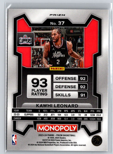 2023-24 Panini Prizm Monopoly #37 Kawhi Leonard Purple J70