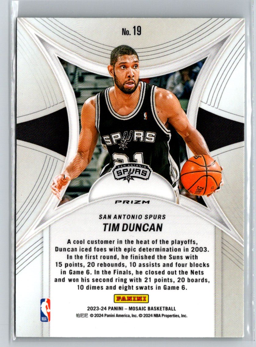 2023-24 Panini Mosaic #19 Tim Duncan Epic Performers Mosaic Green K02