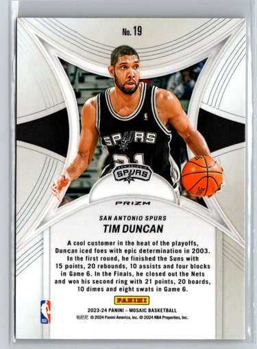 2023-24 Panini Mosaic #19 Tim Duncan Epic Performers Mosaic Green K02