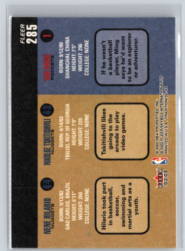 2002-03 Fleer Tradition #285 Yao Ming / Nikoloz Tskitishvili / Nene Hilario K04