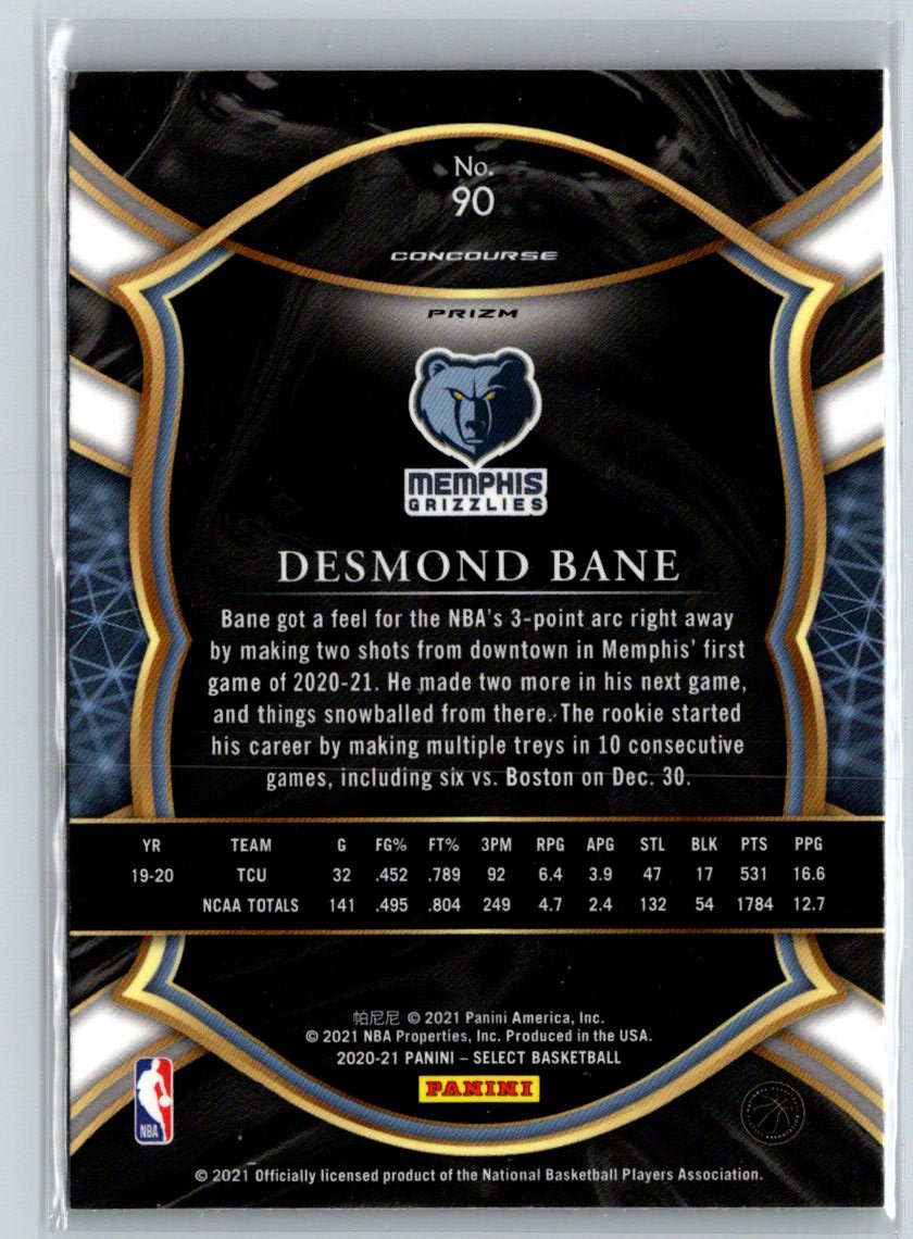 2020-21 Panini Select #90 Desmond Bane Red White Green Cracked Ice K05