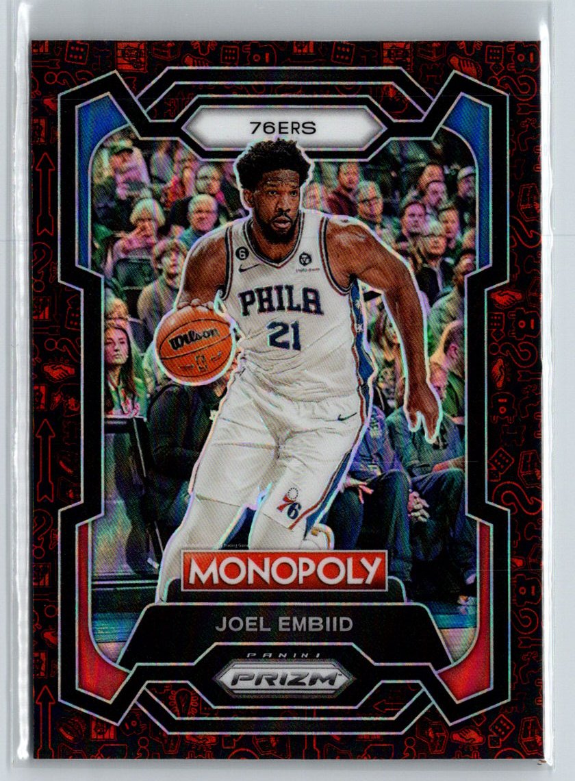 2023-24 Panini Prizm Monopoly #69 Joel Embiid Monopoly Man Red Pattern K06