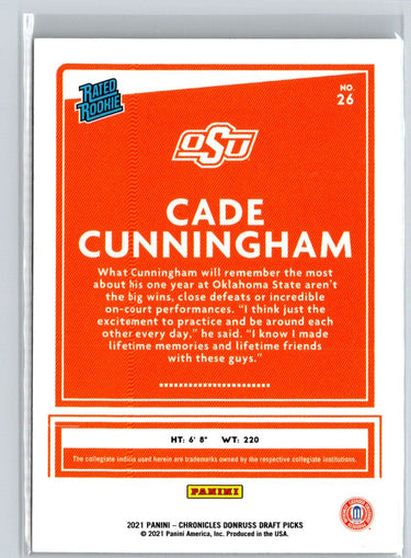2021 Panini Chronicles Draft Picks #26 Cade Cunningham Green K07
