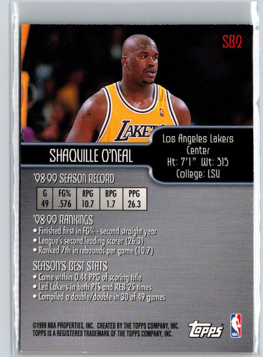 1999-00 Topps #SB2 Shaquille O'Neal Season's Best K07