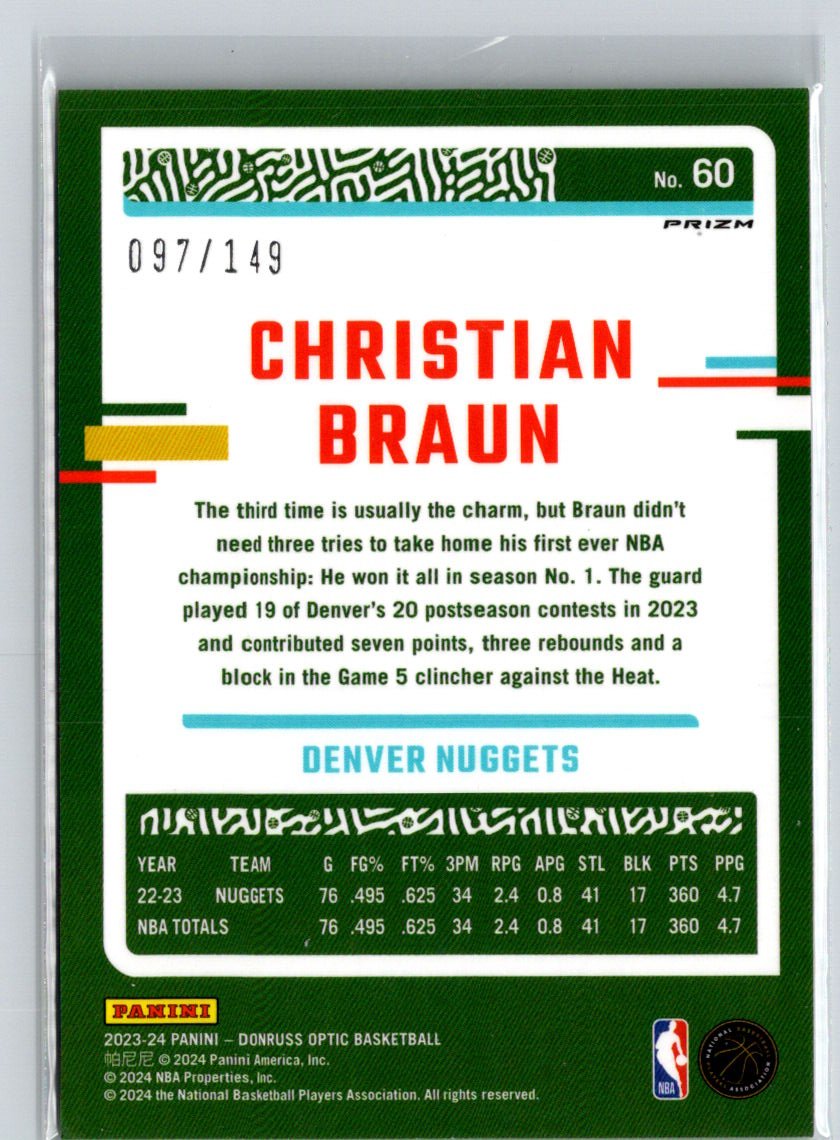 2023-24 Donruss Optic #60 Christian Braun Lime Green #/149 K07