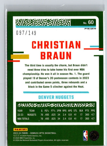 2023-24 Donruss Optic #60 Christian Braun Lime Green #/149 K07