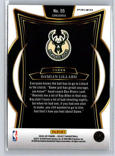 2024-25 Panini Select #55 Damian Lillard Silver Prizm K08