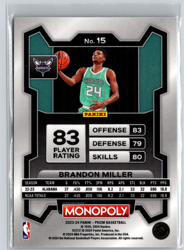 2023-24 Panini Prizm Monopoly #15 Brandon Miller K08