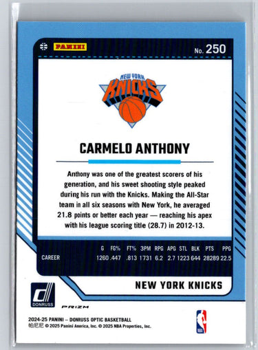 2024-25 Donruss Optic #250 Carmelo Anthony Hyper Pink K09