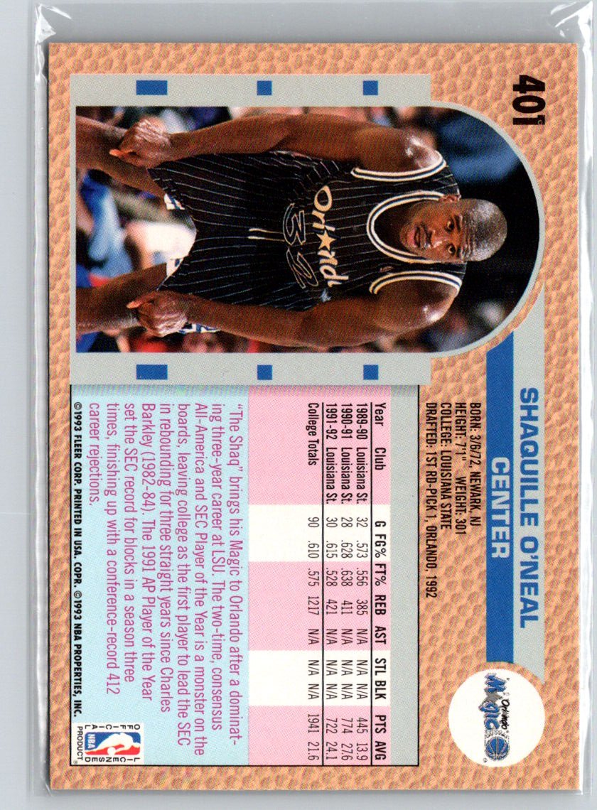1992-93 Fleer Drake's #37 Shaquille O'Neal K15